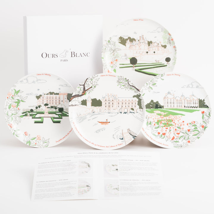 Set of 4 melamine dessert plates - The Loire Valley Castles - Ø 21 cm