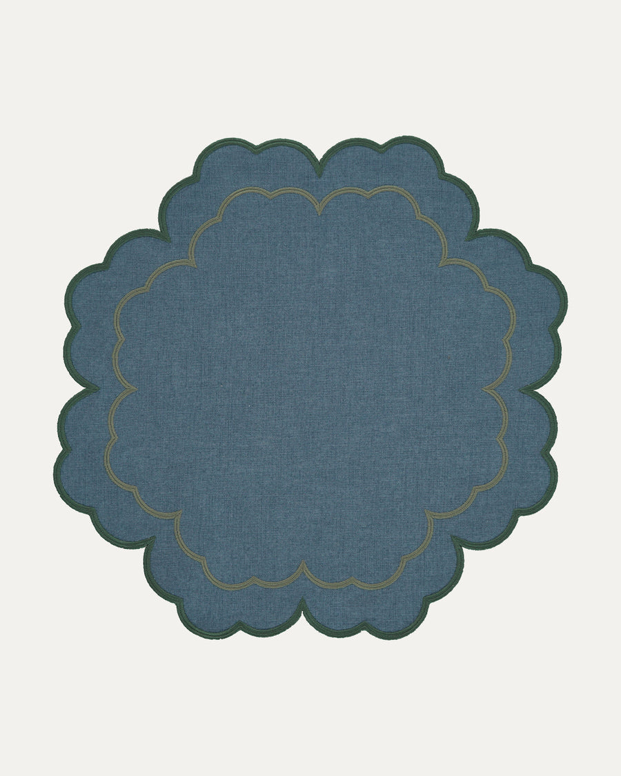 Set de table Iris, bleu et feston vert Sets de table Mariaida Home