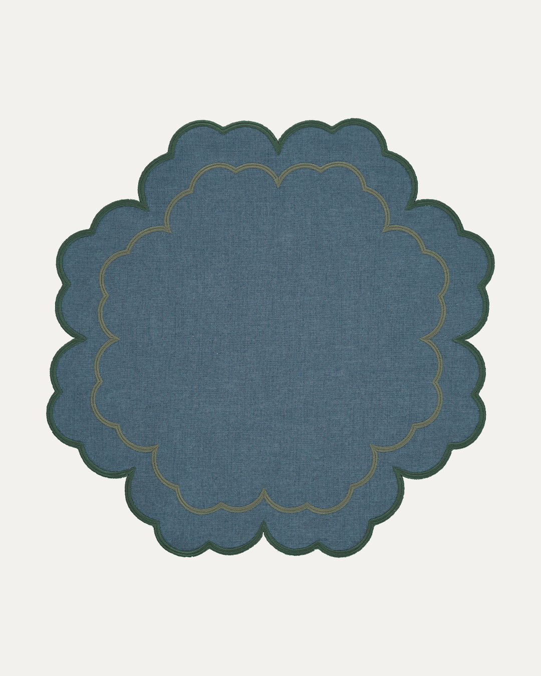 Iris placemat, blue and green scallop