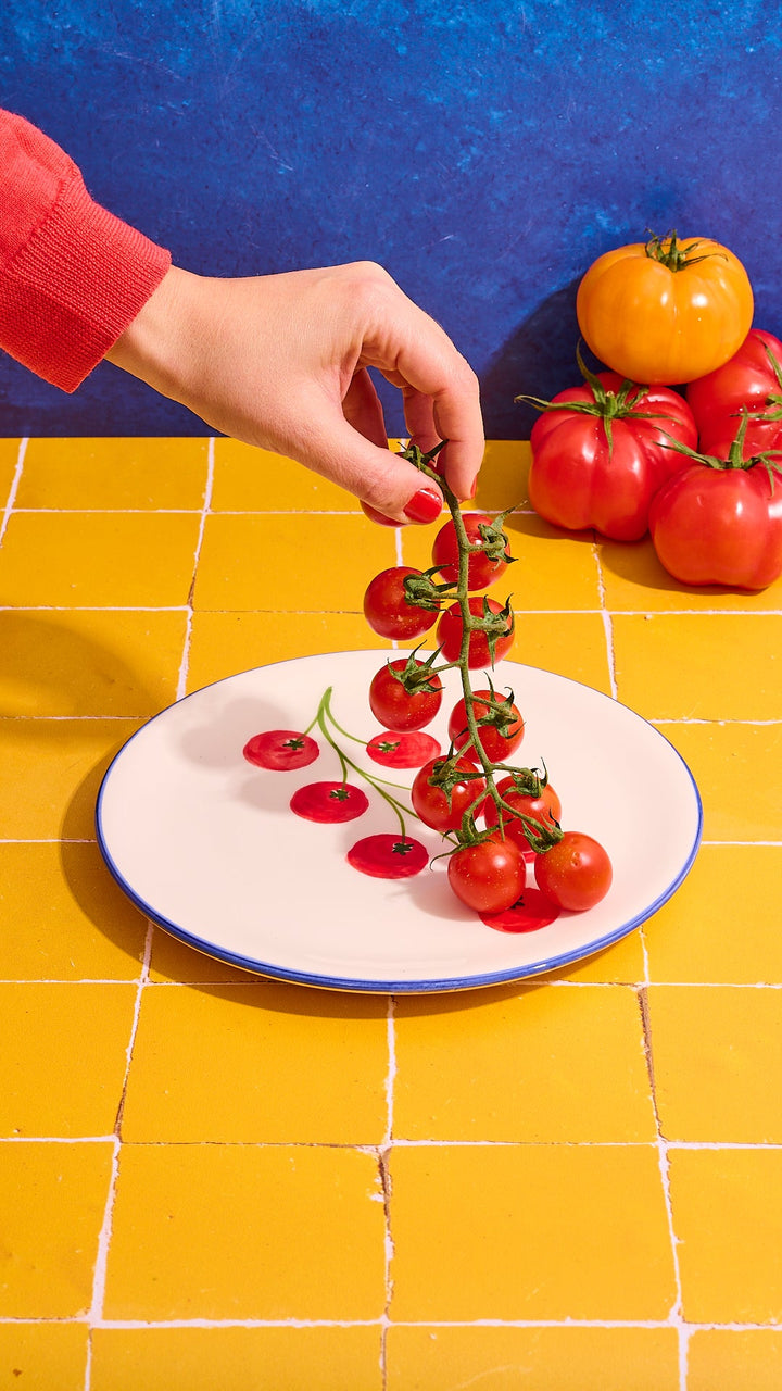 Petite assiette petites tomates & liseret bleu (Set de 2)