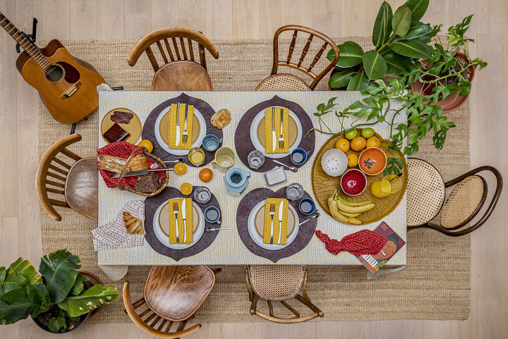 Nappe de table lin - Motif ARRASTA PÉ couleur JAUNE