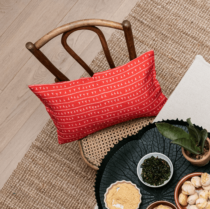 Housse de coussin lin 30x50 - Motif ARRASTA PÉ couleur rouge TERRA