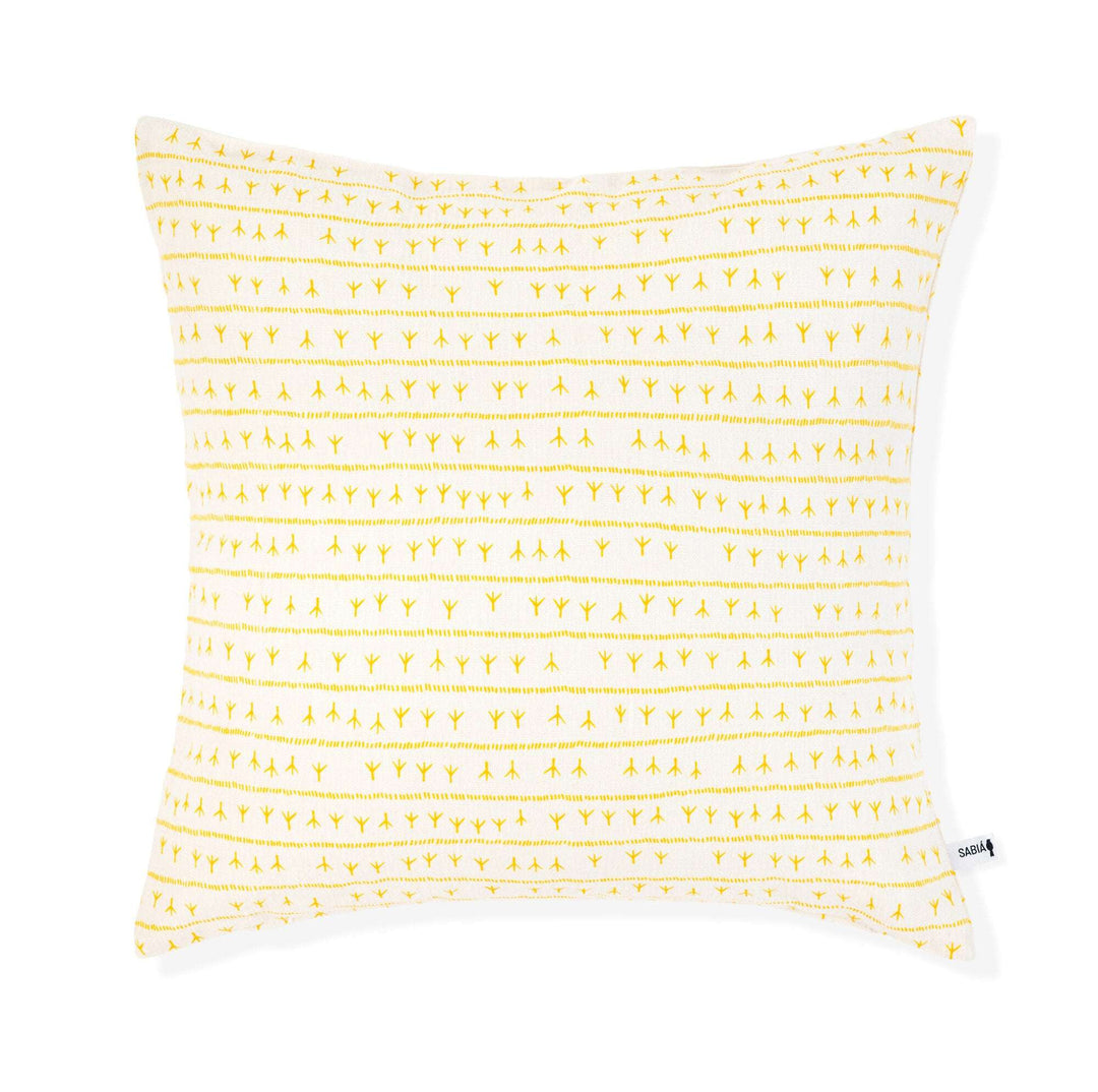 Housse de coussin lin 45x45 - Motif ARRASTA PÉ couleur JAUNE Housses de coussins Sabia Brasilian Design