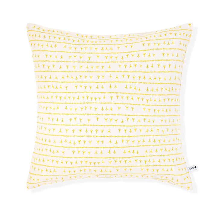 Housse de coussin lin 45x45 - Motif ARRASTA PÉ couleur JAUNE Housses de coussins Sabia Brasilian Design