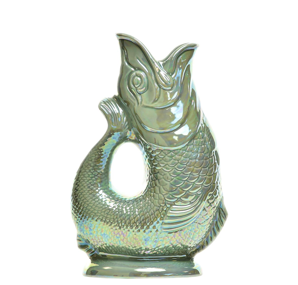 Autenthique Carafe Poisson "glouglou" Gluggle jug | Vert sauge irisé