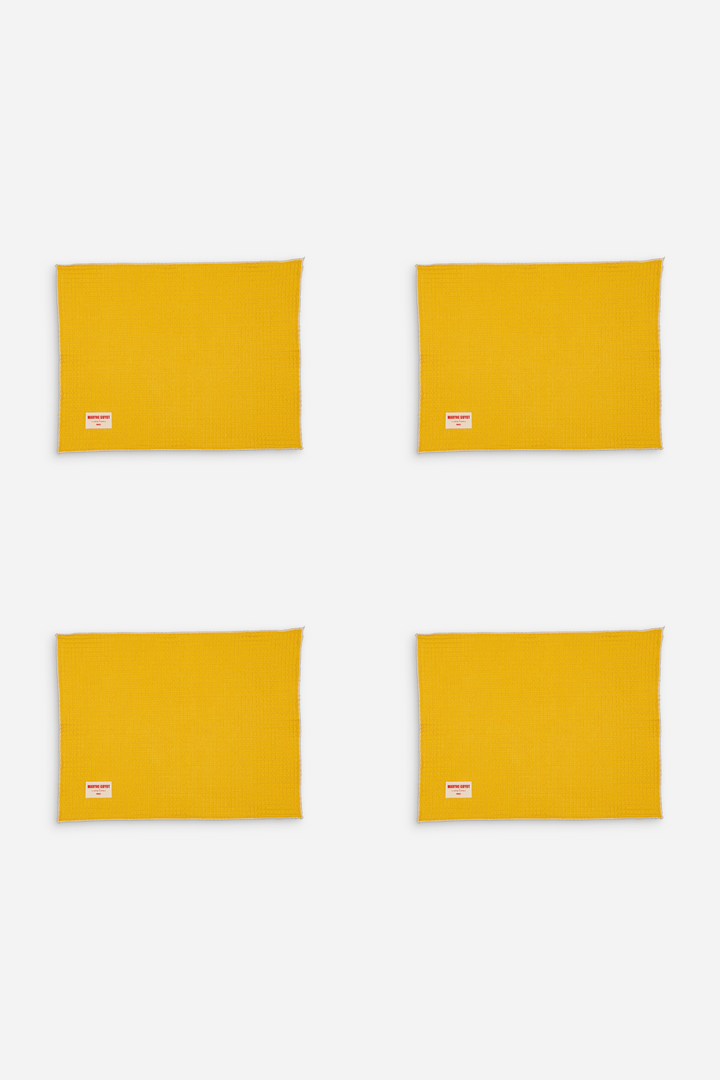 Lot de 4 sets de table uni texturé - Gaufre moutarde