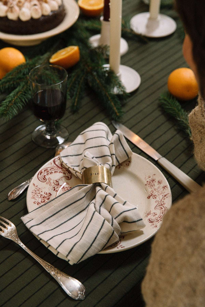 Serviettes de table Écru à rayures en coton flammé (lot de 2)