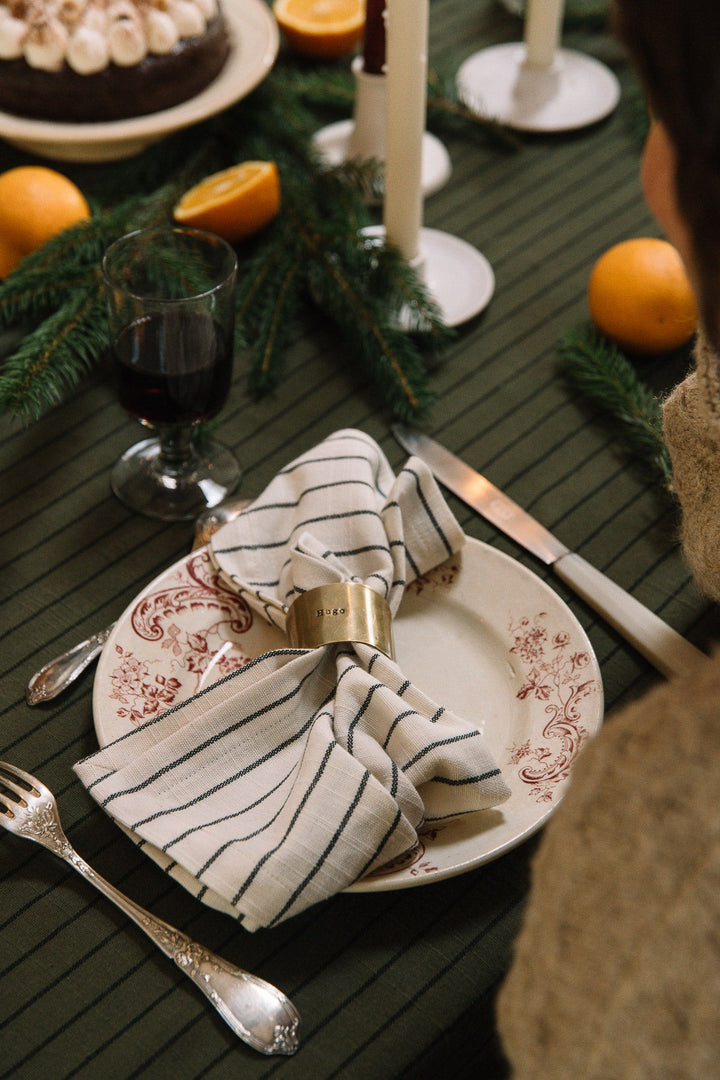 Serviettes de table Écru à rayures en coton flammé (lot de 2)