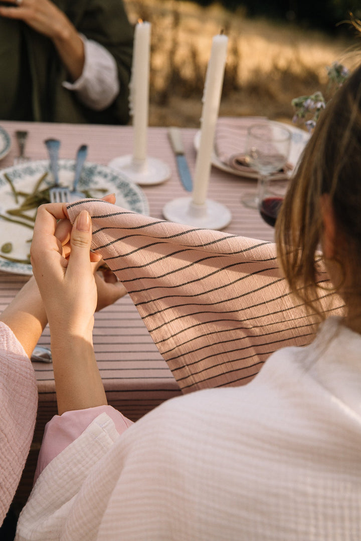 Serviettes de table Rose délicat à rayures en coton flammé (lot de 2)