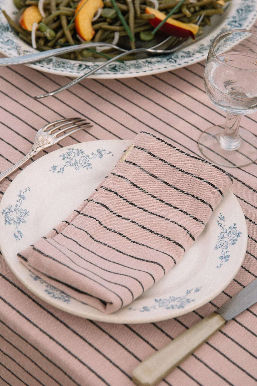 Serviettes de table Rose délicat à rayures en coton flammé (lot de 2)