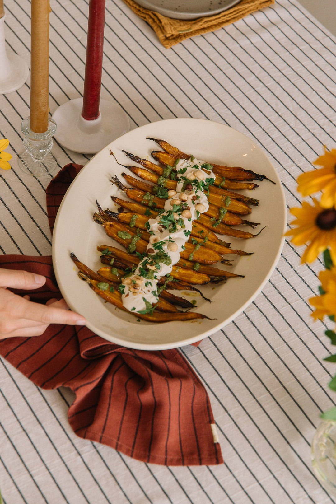 Torchon Rouille à rayures en coton flammé