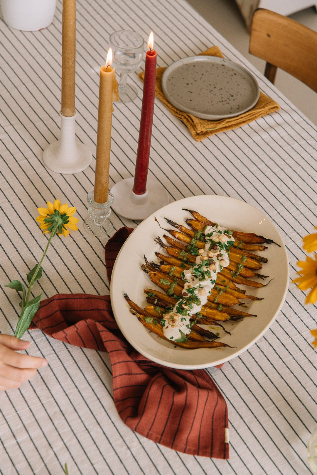 Serviettes de table Rouille à rayures en coton flammé (lot de 2)