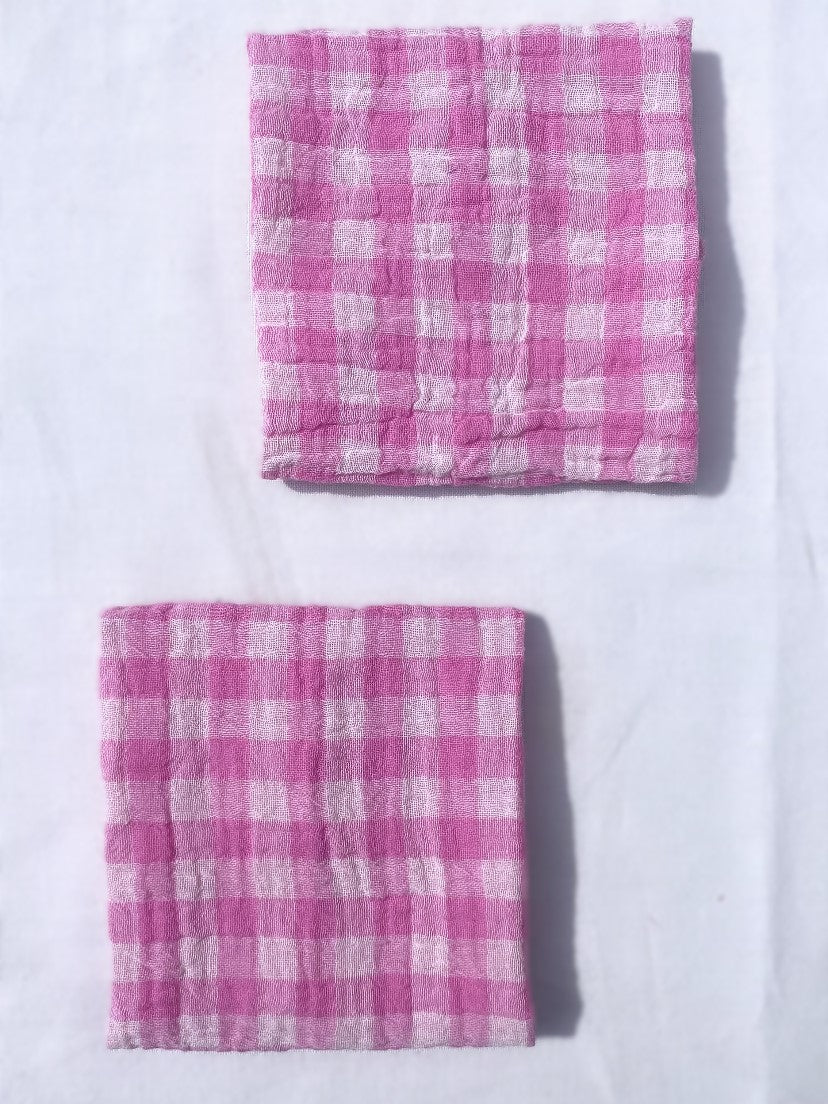 2 Serviettes de Table en tissu double gaze de coton modèle Petite Vichy Bonbon fabriquées en France