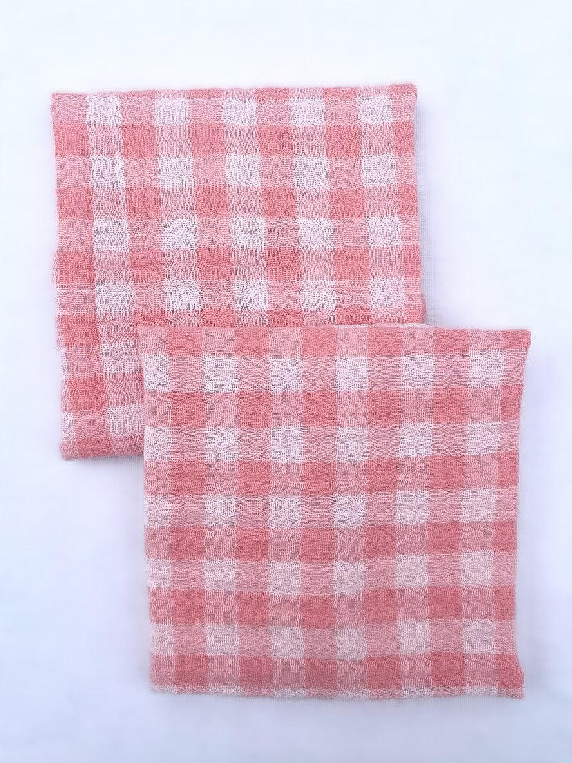 2 Serviettes de Table en tissu double gaze de coton modèle Petite Vichy Barbapapa fabriquées en France