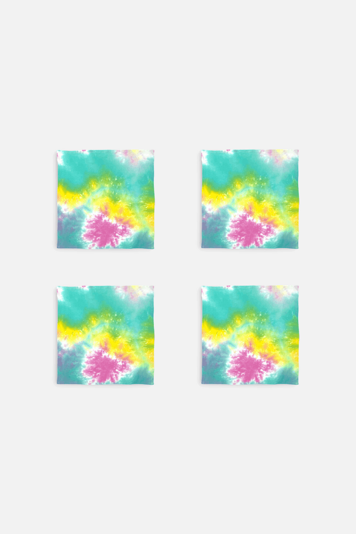 Lot de 4 serviettes de table tie and dye rose et jaune