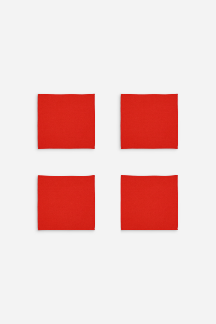Lot de 4 serviettes de table coton-lin rouge vif