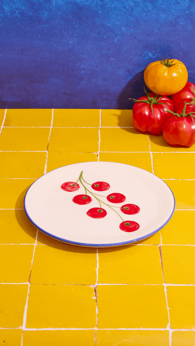 Petite assiette petites tomates & liseret bleu (Set de 2)