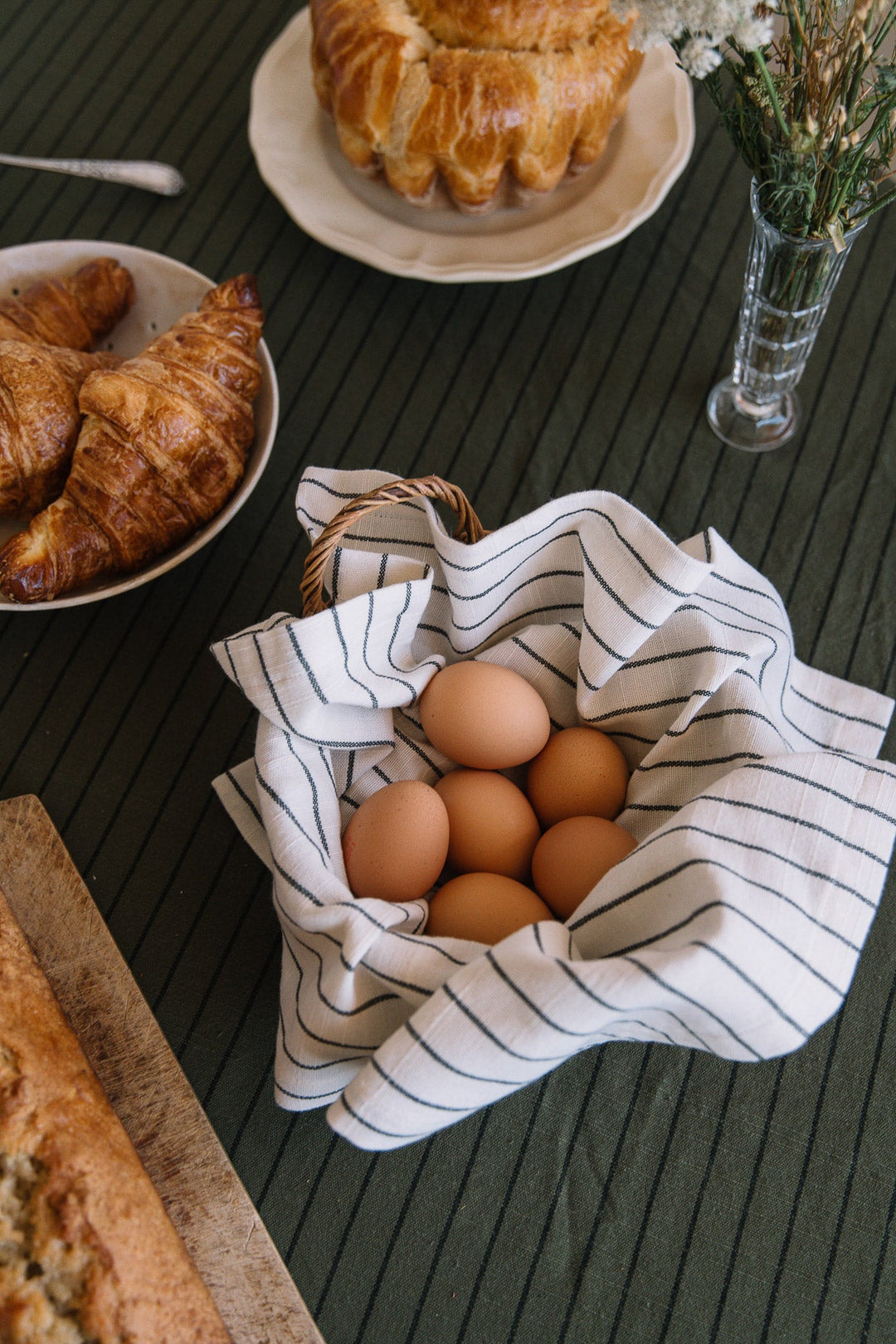 Torchon Écru à rayures en coton flammé