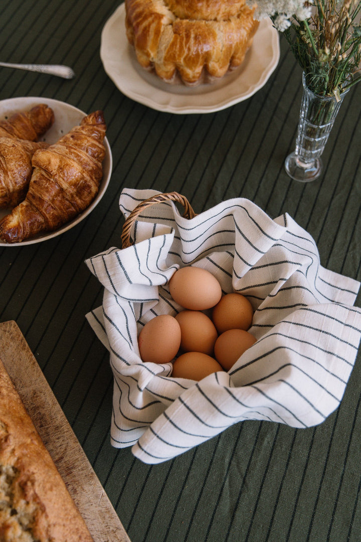 Torchon Écru à rayures en coton flammé