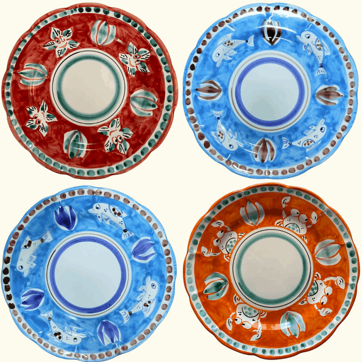 Lot d'assiettes plates à diner en céramique italienne artisanale à mixer