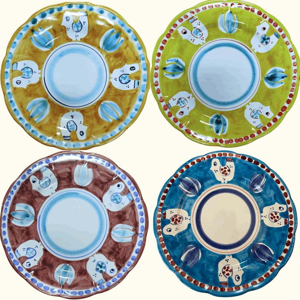 Lot d'assiettes plates à diner en céramique italienne artisanale à mixer