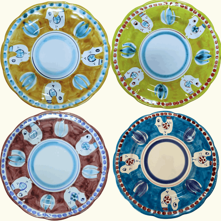 Lot d'assiettes plates à diner en céramique italienne artisanale à mixer