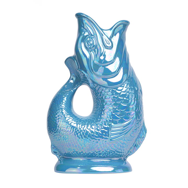 Authentic GlouGlou Fish Carafe | Gluggle jug | Iridescent Turquoise