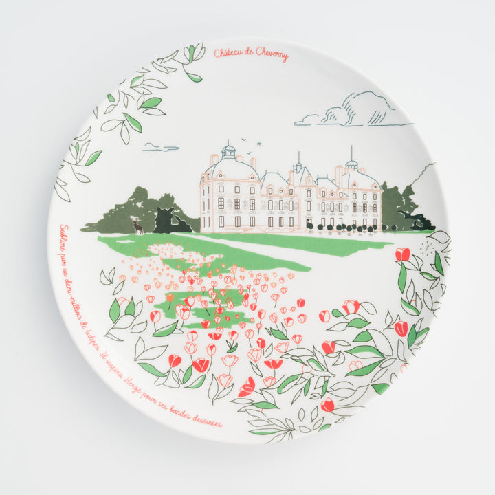 Assiette en mélamine illustration Château de Cheverny - Assiette à dessert historique