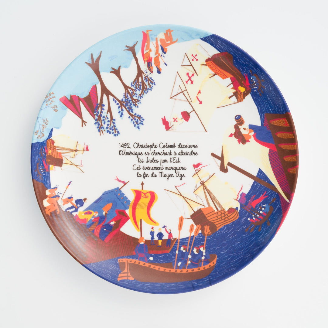 Assiette à dessert design Christophe Colomb - Vaisselle thématique historique