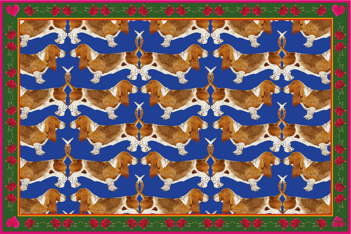 Sets de table - Tissu polyester - Motifs basset hound - Fond uni bleu Sets de table Maison Datcha