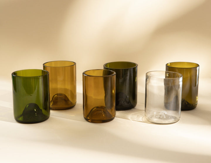 Ensemble de 6 verres en verre recyclé coloré ou noir (finition brillante)