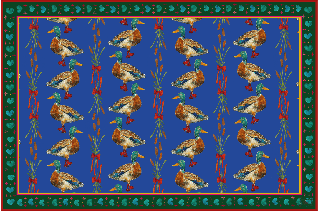 Placemats - Polyester fabric - Green neck duck pattern - Plain blue background