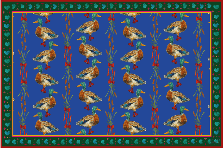 Placemats - Polyester fabric - Green neck duck pattern - Plain blue background