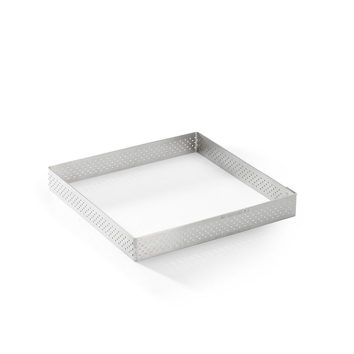 Cercle à tarte carré VALRHONA, inox perforé Ht 2 cm - 8*8cm