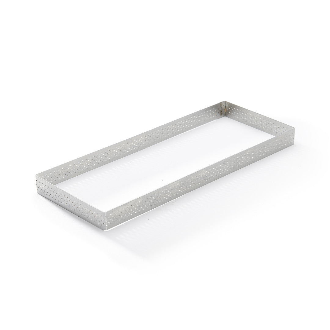 Cercle à tarte rectangle VALRHONA, inox perforé Ht 2 cm - 28*11cm