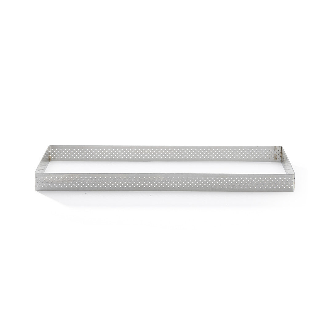 Cercle à tarte rectangle VALRHONA, inox perforé Ht 2 cm - 28*11cm