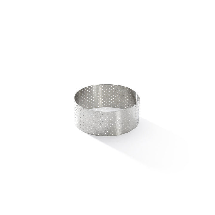 Cercle à tarte rond VALRHONA, inox perforé H3.5cm - Ø8.5cm