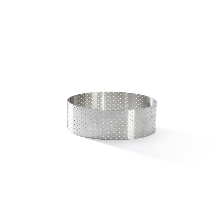 Cercle à tarte rond VALRHONA, inox perforé H3.5 - Ø10.5cm