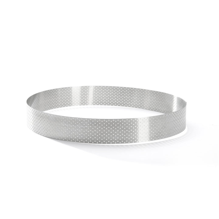 Cercle à tarte rond VALRHONA, inox perforé H3.5cm - Ø24.5cm