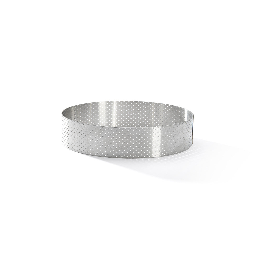 Cercle à tarte rond VALRHONA, inox perforé H3.5cm - Ø15.5cm