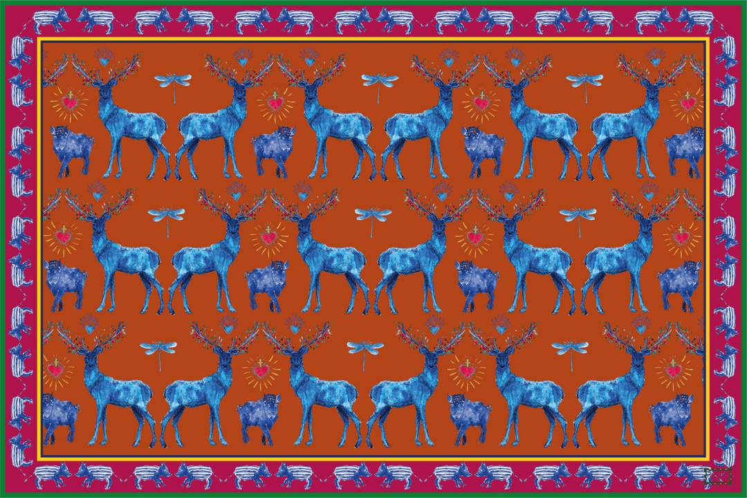Sets de table - Tissu polyester - Motifs cerfs et sangliers - Fond uni rouille Sets de table Maison Datcha