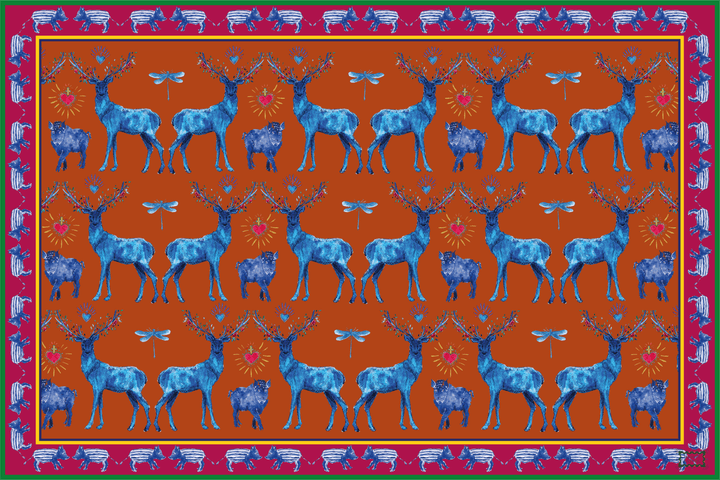 Sets de table - Tissu polyester - Motifs cerfs et sangliers - Fond uni rouille Sets de table Maison Datcha