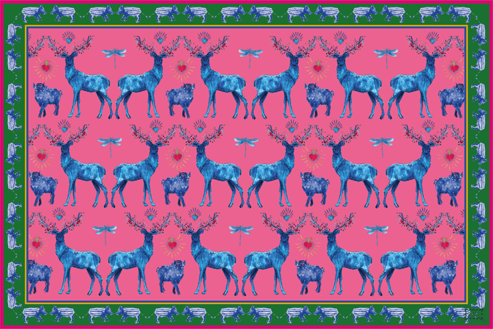 Sets de table - Tissu polyester - Motifs cerfs et sangliers - Fond uni rose Sets de table Maison Datcha