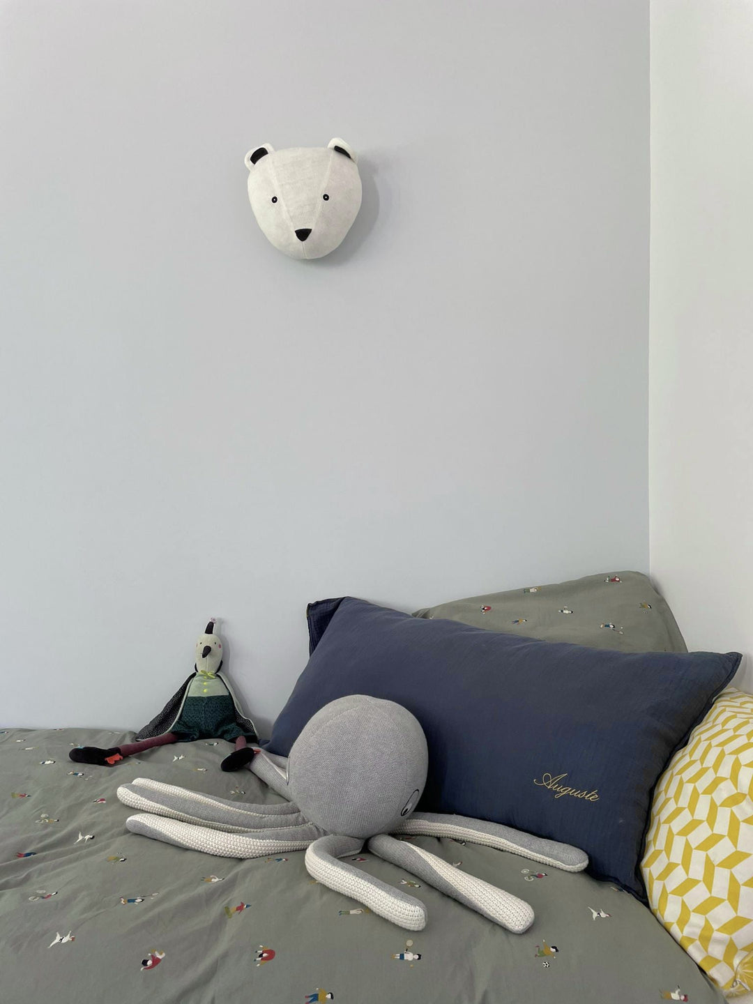 Grand coussin déhoussable en double gaze de coton bleu orage 45x90cm Coussins Les Pensionnaires