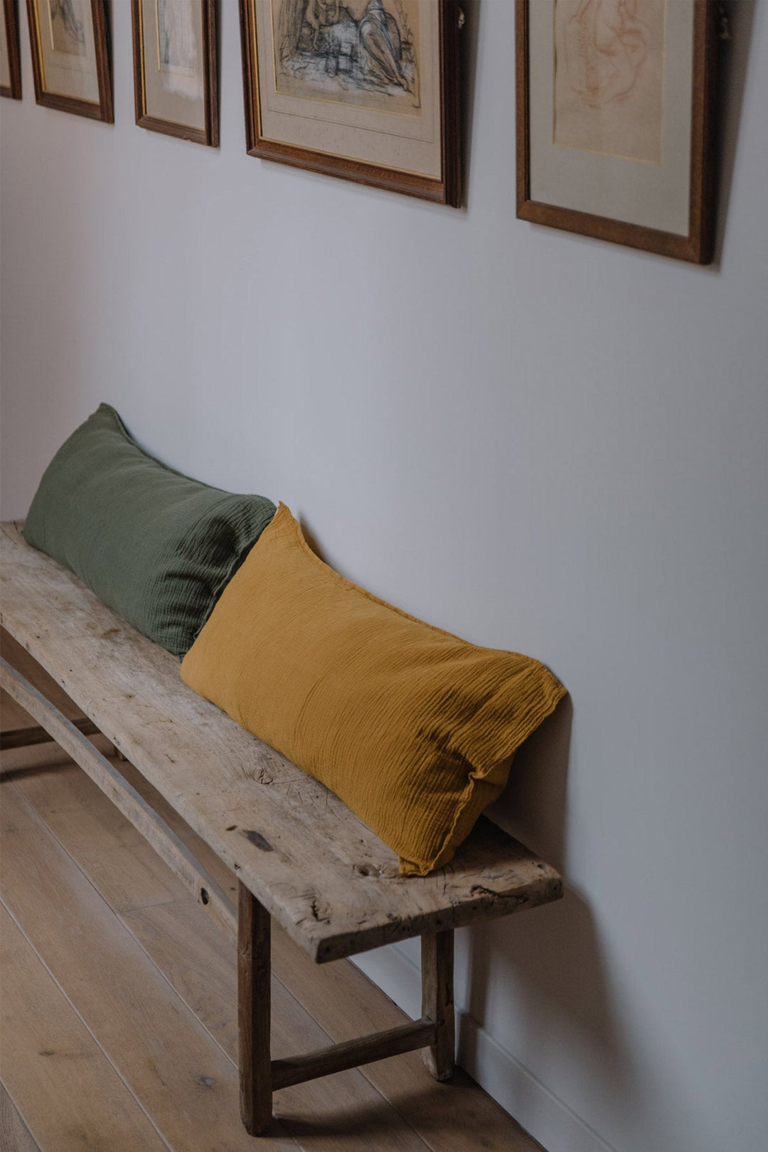 Large removable cushion in saffron yellow double cotton gauze 45x90cm