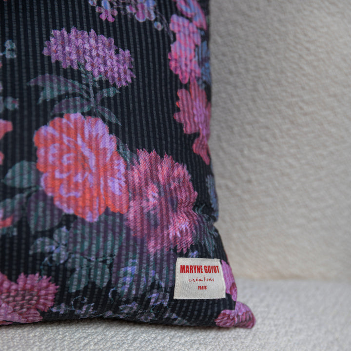 Black cushion with pink flowers - ALMA