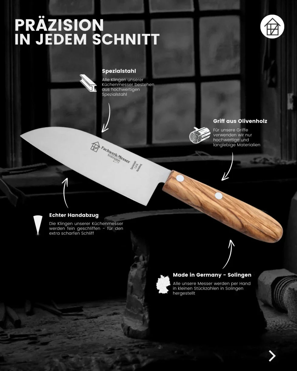 Mini couteau Santoku 13,5cm avec manche en bois d'olivier
