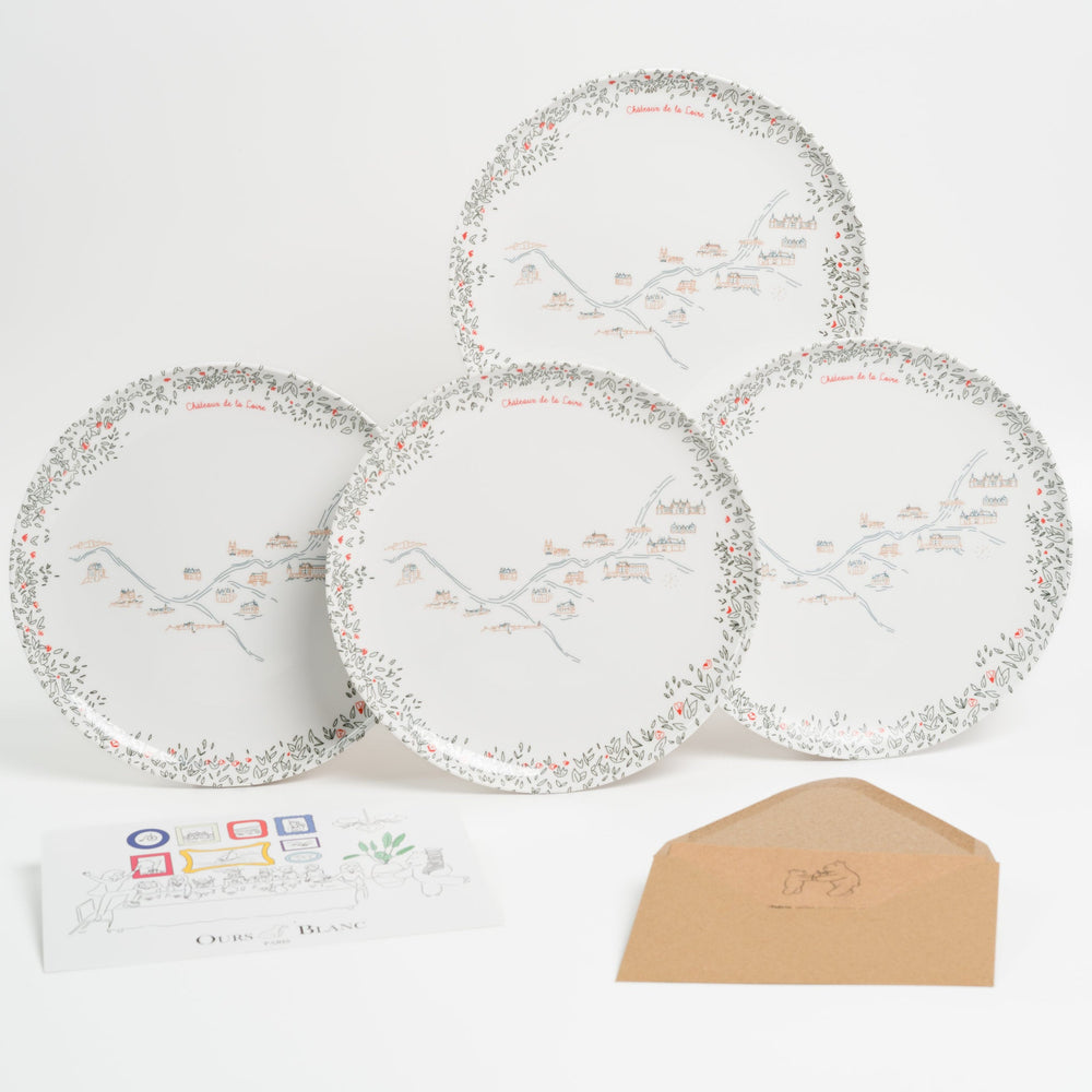 Idée cadeau mariage : Coffret d'assiettes à dessert en mélamine Châteaux de la Loire