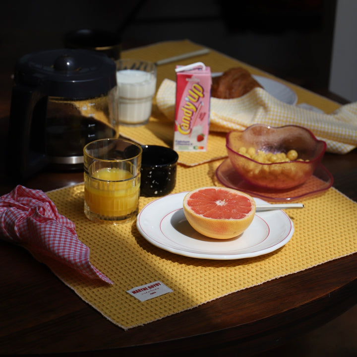 Lot de 4 sets de table uni texturé - Gaufre moutarde