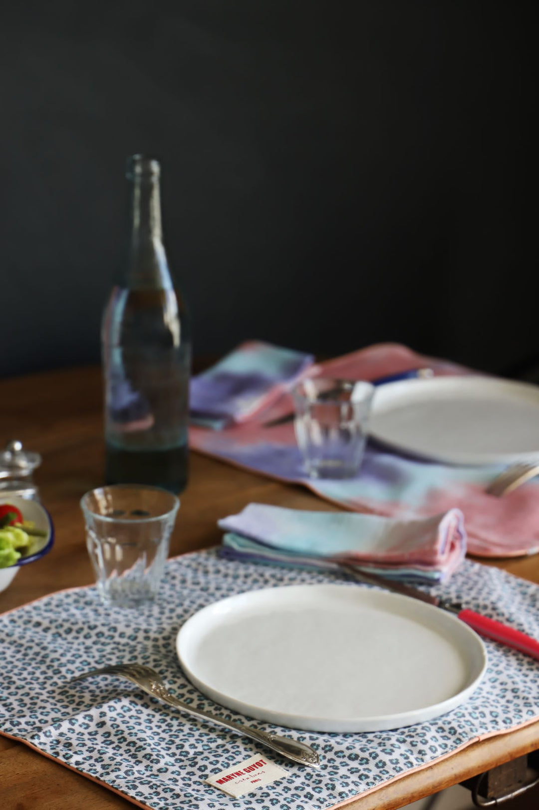 Set de table réversible motif Graou turquoise et tie and dye violet - Graou Bleu- Lot de 2